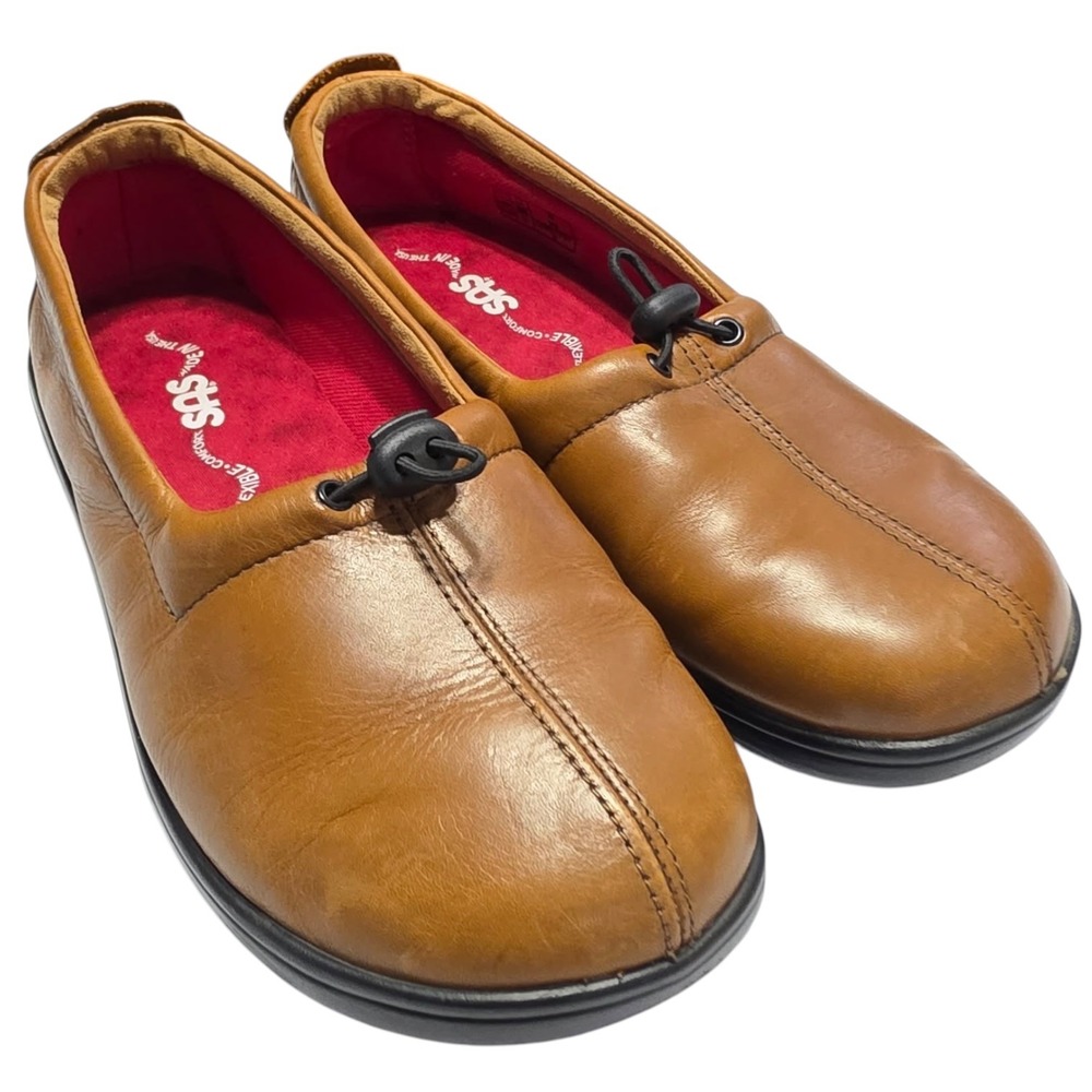SAS Funk Active Womens Leather Loafers Tan Comfort Slip On Shoes Size 8 W